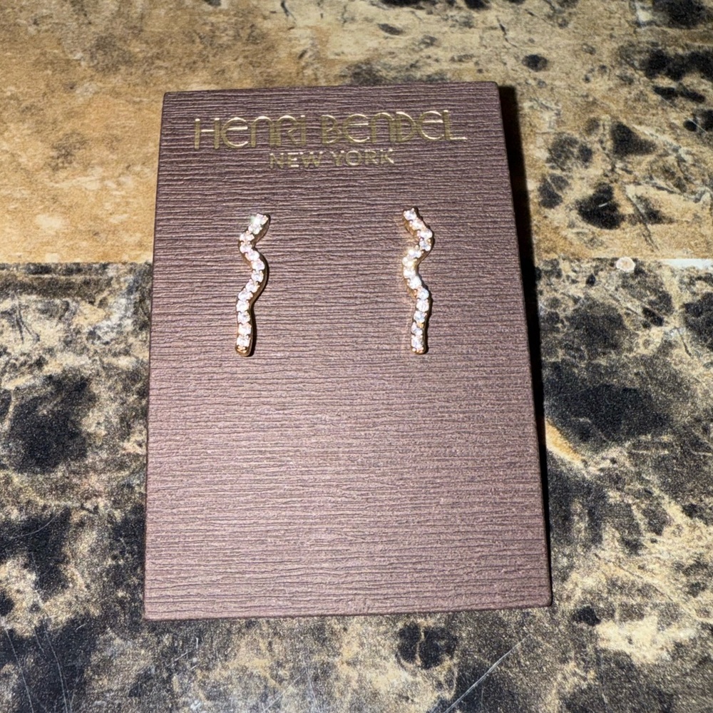 Henri Bendel Gold & Crystal Squiggle Earrings - Picture 3 of 7